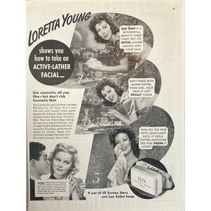 LUX Toilet Soap "Loretta Young : Don't Risk Cosmetic Skin!" Vtg Print Ad 1940